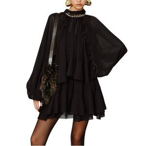 Commense Black Ruffled Layered Mini Dress